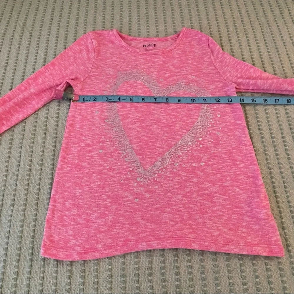 The Children's Place Pink Long Sleeve Heart Tee - Size: Medium 7 - 8